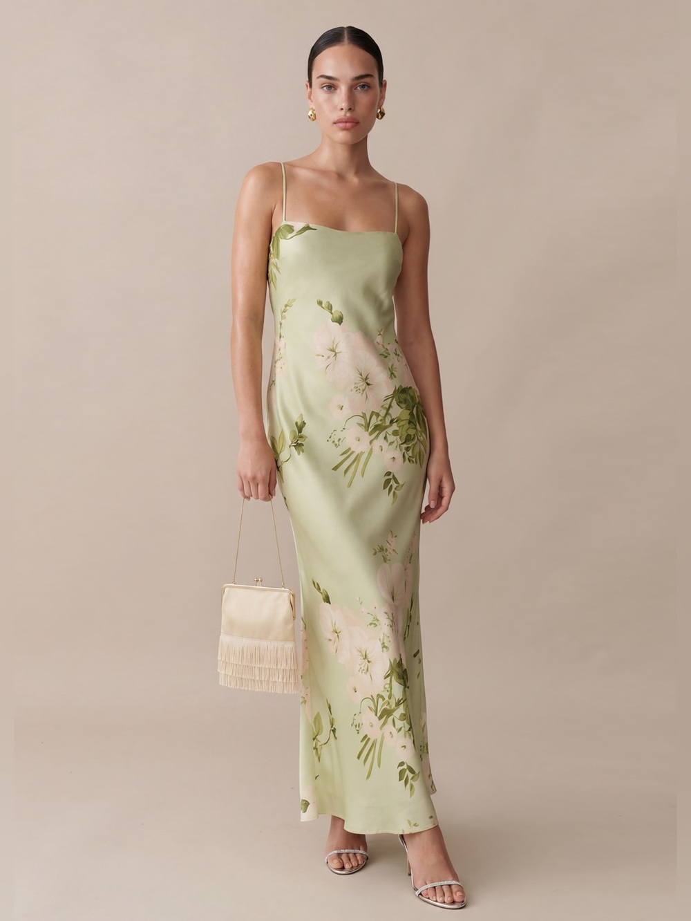Few Moda o.p.t. Mazzy Green Size M Floral Silk Slip Maxi Dress